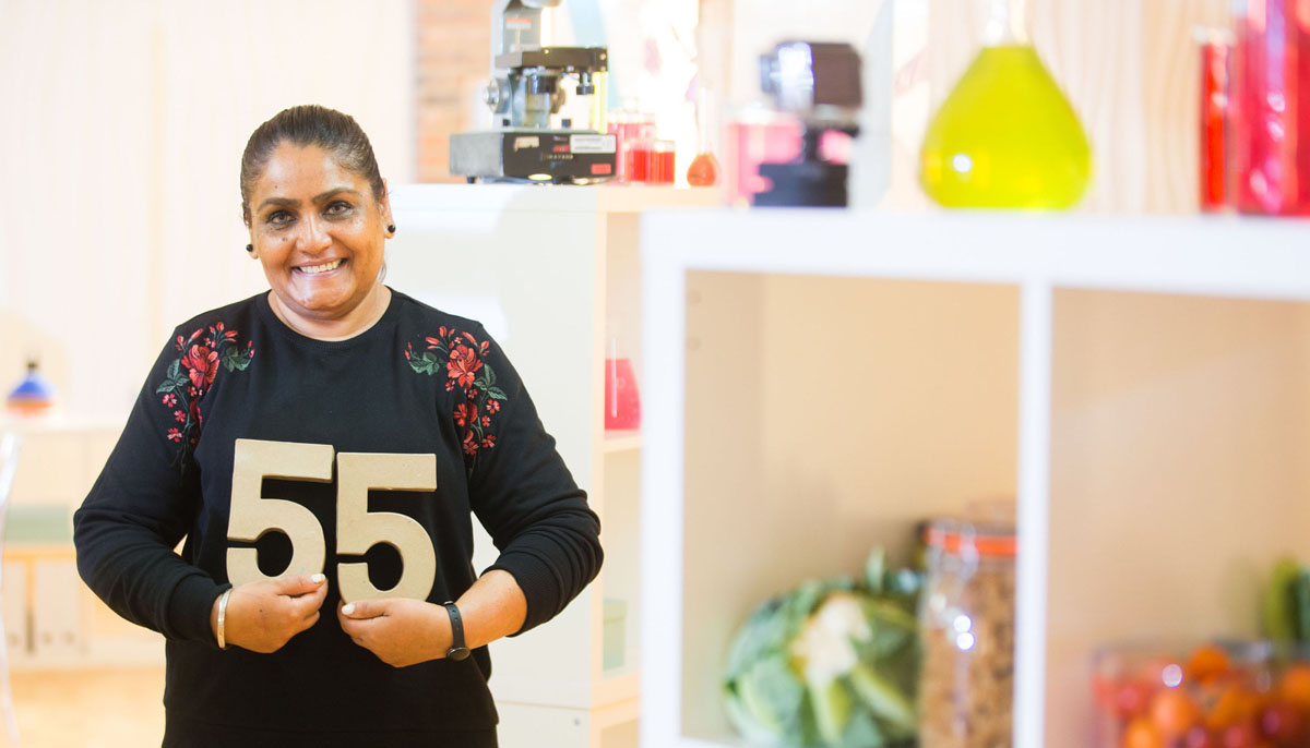 Volunteer Harminder Bhalla in the anti-aging lab